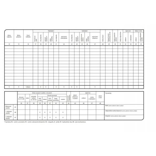 Záznam o době řízení vozidla, bezpečnostních přestávkách a době odpočinku číslovaný A4 100 listů (OP 1166)